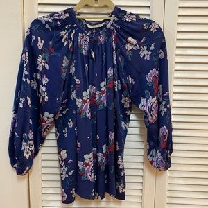 Silk blouse with elastic trim at sleeve cuff